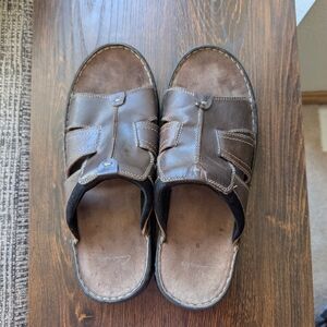 Clarks Dark Brown Leather Fisherman Slide Sandals
